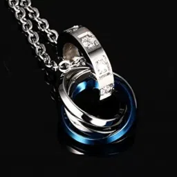 aquastreet Tri Rings Stainless Steel With Cz Blue Pendant Necklace/chain for Men and Boys | Gifts for Men | Gift for Husband | Pendant for Mens image 4