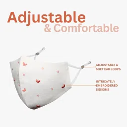 masq By Q-One Hearts 4 Layer, Reusable, with Ear Adjusters, Anti-Bacterial (BFE>99%) Embroidered Cotton Cloth Face Mask Combo for Women, Girls (Purple-Pink-Peach, Pack of 3) image 3