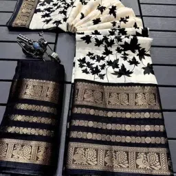 superlaxmi Women's Floral Printed Dola Silk Saree with Blouse Piece image 4