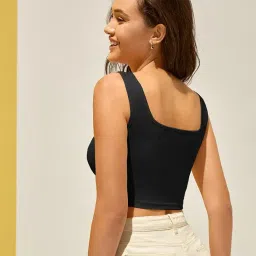 berry bird BERRY BIRD® Women's Knitted Sleeveless Solid Square Neck Tank Tops image 1