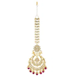 peora Gold Plated Kundan & Rani Pink Beads Studded Maangtikka Ethnic Jewellery for Women image 4
