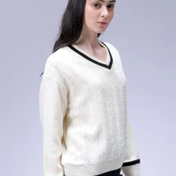 freehand by The Indian Garage Co Women Loose Fit Solid Long Sweater image 3