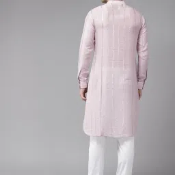 see designs Pink & White Regular Fit Kurta Set Mandarin Collar Long Sleeves image 3