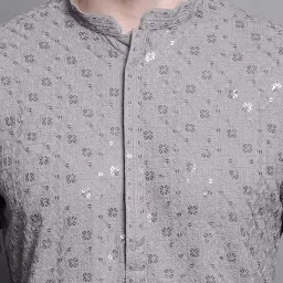 jompers Men's Sequin Embroidered Pure Cotton Kurta with Pyjamas image 4