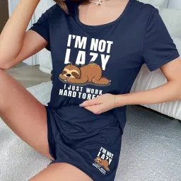 smowkly Women's Cotton Half Sleeve T-Shirt & Short Pyjama Set || Printed Top & Shorts Nightsuit Pair for Women || Casual Two-Piece Co-Ords Outfits image 5