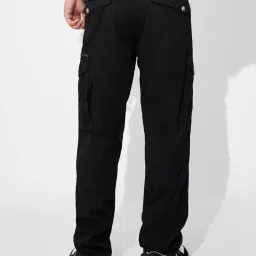 the souled store Solids: Black Men and Boys Buttoned Cotton Straight Fit Cargo Pants image 3