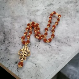 dharmsaar Mahakal Locket with Rudraksha Mala, Golden Om Trishul Damru Pendant, Original Spiritual Shiva Bholenath Religious chain Locket for men and women image 1