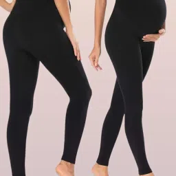 litelooks clothing Women's Cotton Lycra Over Belly Maternity Leggings - Comfortable, Seam-Free, High Waist Support, Stretchable Pregnancy Pants for Pre & Post Pregnancy image 2