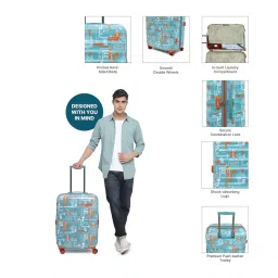 uppercase Jfk Trolley Bag Set Of 2 (S+M)|Hardsided Polycarbonate Cabin & Check-In Printed Trolley Bag|8 Wheel Speed_Wheel Suitcase For Men & Women|2000 Days Warranty (Teal Blue), 65.5 Centimeters image 3