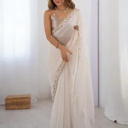 akhilam Women's Georgette Embellished Saree With Unstitched Blouse Piece (RADHA2201_RX_Parent) image 4