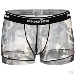 bnf Mens Mesh See Through Rose Flower Boxer Briefs Underwear | Transparent Floral Design Mesh Boxers for Men | Breathable Low Rise Fit | Comfort & Style Grey, XL Size image 1