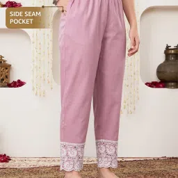 amazon brand - myx Women's Embroidered Cotton Kurta Pant Set with Organza Dupatta image 3