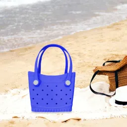 club bollywood VELURA Open Tote Shopping Storage Leisure Easy to Clean Travel Beach Pouch Hole Bag Deep Blue|1 Boho Belt|Women's Handbags & Bags| Womens Handbags & Bags image 4