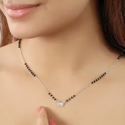tweov 925 Sterling Silver AD Rectangle Solitaire Mangalsutra for Women image 3