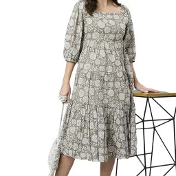 janasya Women's Pure Cotton Floral Printed Tiered Dress image 2