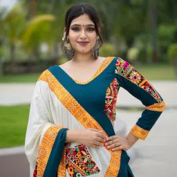Women Muslin Cotton Printed With Real Mirror Work Lehenga Choli For Women with Dupatta Set Semi-stitched Lehenga || Free Size Available image 2
