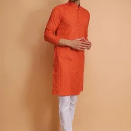 darkchill Men's Orange Printed Cotton Kurta – Traditional Ethnic Wear Set for Festive and Wedding Occasions image 2