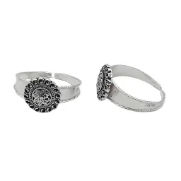 sahiba gems Pure Silver (Chandi) Oxidised Round Designer Small Flower Toe Rings/Bichiya ~ Pack in 2 Pieces Set image 2