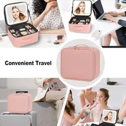 Gattica Makeup Bag with LED Mirror, Cute Cosmetic Bags Birthday Gifts for Girls Women, Makeup Train Case Artists Organizer Large Make Up Bags with Light Up Mirror 3 Color Lights (Pink) image 3