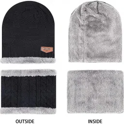 dealsure Winter Beanie Cap & Neck Muffler, Soft Woolen Muffler & Cap Scarf Set for Men & Women Velvet Neck Scarf Warmer Set Knit Hat Thick Fleece Lined Winter Hat Free Size image 4