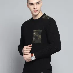 monte carlo Mens Self Design Black Round Neck Full Sleeve Pullover image 2