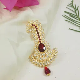 i jewels Gold Plated Traditional Stone Pearl Drop Safa Kalangi Brooch for Groom/Men/Dulha Pagadi (SM57M) image 1