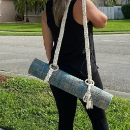 R.R.LALA Macrame Yoga Mat Strap Carrier | Handmade Cotton Mat Holder with Wooden Rings | Adjustable & Stylish Boho Yoga Sling FULL SIZE 62 IN image 1