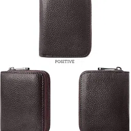 vogard RFID 12 Card Slots Leather Credit Card Holder Small Zipper Card Case Wallet for Women & Men (POP69-Brown) image 3