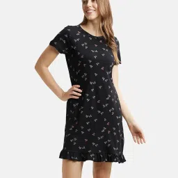 jockey RX25 Women's Micro Modal Cotton Ruffled Hem Styled Half Sleeve Printed Sleep Dress Mini Nightdress (Colors & Prints May Vary) image 5
