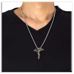rvm jewels Punk Stailess Steel Dragon Sword Wing Fashion Pendant Necklaces with Chain For Men & Boys image 2
