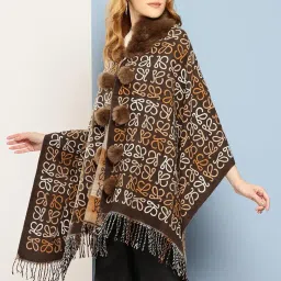 aarika Womens Winter Wear Black Colour Abstract Woolen Pocho image 2