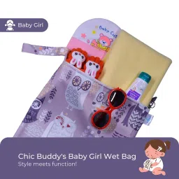 Chic Buddy Waterproof Wet Bag, Washable, Reusable for Travel, Beach, Pool, Stroller, Diapers, Dirty Gym Clothes, Wet Swimsuits, Toiletries (ELF OWL, Wet Bag) image 1