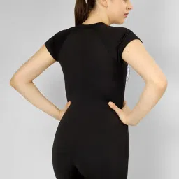 imperative Short Sleeve One-Piece Swimsuit, Black with Blue Tie-Dye Panels, Athletic Style image 5