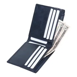 PU Leather Wallet for Men - 02 Currency Compartments 02 Hidden Pocket 3 Credit Card Slots 01 Coin Pocket (Blue Front Pocket) image 2