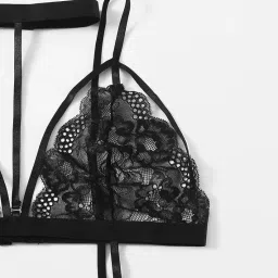 xivir Women's Floral Lace Lingerie Set with Choker, 3 Piece Bralette and High Waist Garter Belt, Black image 5