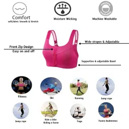 plumbury Polyamide Women's Medium Impact Padded Front Zip Racerback Sports Bra With Adjustable Strap image 5