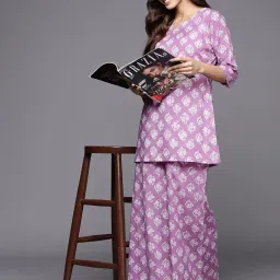 libas Women's Printed Cotton Relaxed Night Suit image 1