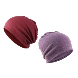 myaddiction 2 Pieces Cotton Slouchy Baggy Beanie Chemo Hat Slouchy Cap Purple+Red image 5