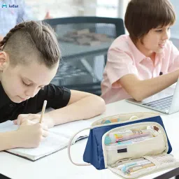 FunBlast Multipurpose Zipper Pouch for Girls, Kids & Adults - Stationary Organizer, Makeup, Cosmetic, Toiletry Bag, Water Resistant Travel Accessory (Navy Blue) image 5