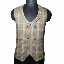 urban rebel wear Men's Double-Breasted Plaid Waistcoat with Stripes | Button Front Formal Vest | Classic Sleeveless Coat for Office Business and Wedding image 1