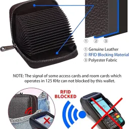 vogard RFID 12 Card Slots Leather Credit Card Holder Small Zipper Card Case Wallet for Women & Men (POP69-Brown) image 2