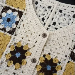 icw Women Hollow Out Sleeveless V-Neck Floral Knitted Crochet Waistcoat Top Vest Cardigan Dn89 image 1