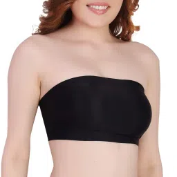 plumbury Women’s Ice Silk Seamless Padded Bandeau Tube Bra with Back Hook Closure, Free Size(Pack of 3) Black/White/Beige image 4