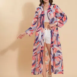 masalli fashion Women's Polyester Printed Open-Front Long Shrug image 5