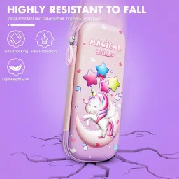 Umadiya 3D Unicorn Cover Large Capacity Pencil Case Compass With Compartments, School Supply Organizer For Students, Stationery Box, Cosmetic Zip Pouch Bag (1 Unit, Canvas, Multicolor) image 4