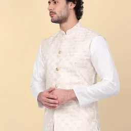 kraft india Men's Sequins Silk Jacquard Sleeveless Nehru Jacket, Size- Small image 2