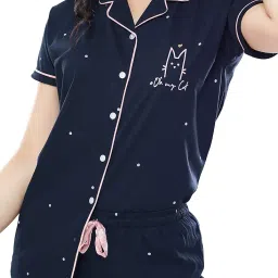 zeyo Women's Cotton Dot Printed Night Suit Set Of Shirt & Pajama Set image 1