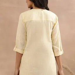 w for woman Yellow Striped Cotton Straight Tunic image 2