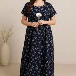 bahumaan Nighty for Women Cotton Combo Pack of 2 | Free Size Gown for Women Cotton with Pocket | Nighties for Women Pure Cotton Combo Stylish | Maxi Sleepwear image 1