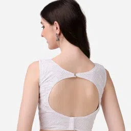 vihu fashion Women's Women's Cotton Chikankari Embroidery Work Readymade Saree Sleeveless Blouse image 1